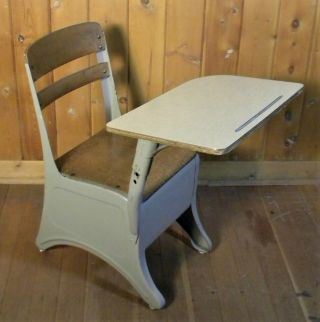 Vintage Wood/metal Child - Size Student School Desk/chair W/cubby