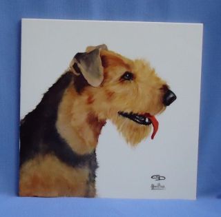 Airedale Lakeland Terrier Rosenthal Hand Painted Plaque Ooak Dog Portrait