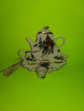 Lenox Cardinal Ornament Teapot W Cup By Catherine Mcclung Tea Set 24k Gold Trim