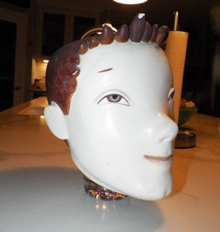 Vintage Store Display Plaster Mannequin Head Boy Molded Brown Hair