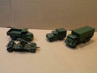 4 " Dinky Toy " Army 10 Ton & 1 Cargo Truck,  Bedford & Anti - Aircraft Gun