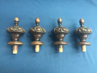 4 Antique Carved Wood Finials Newel Post Tops 5 1/4 " Architectural Salvage