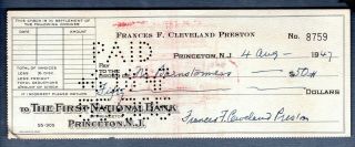 Frances Cleveland Wife Of Grover Cleveland Autographed Signed Personal Check Ex
