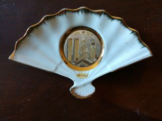 Art Of Chokin Mini Souvenir Plate 24kt Gold Trim York W/ Twin Towers Statue