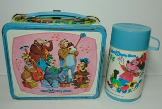Vintage 1970s Walt Disney World Mickey Mouse Donald Duck Metal Lunchbox Thermos