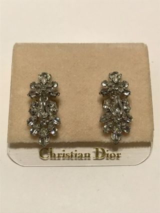 Rare Vintage 1970s Christian Dior Germany Rhinestone Crystal Drop Earrings