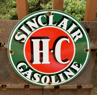Vintage Sinclair Hc Porcelain Sign Dealer Gas Oil Pump Plate