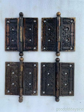 4 Antique Eastlake 4 " Cast Iron Door Hinges Circa 1890