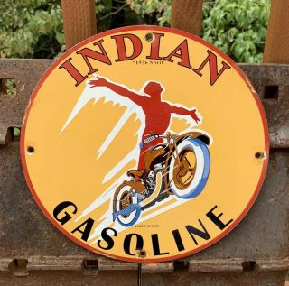 Vintage Indian Gasoline Porcelain Dealer Service Station Sign " 1936 Spirit "