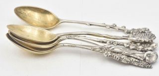 Antique Reed & Barton Set Of 6 Sterling Silver Flower Handle Demitasse Spoons