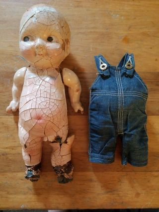 Vintage Buddy Lee Composition Doll In Overalls Horrible Lee Jeans 13 "