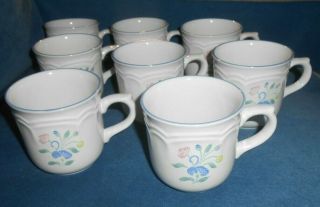 Set Of 8 Floral Expressions Stoneware Coffee Mugs Tea Cups Japan