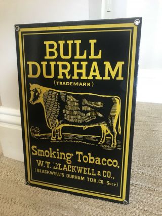 Vintage Bull Durham Smoking Tobacco Porcelain Sign With Brass Grommets