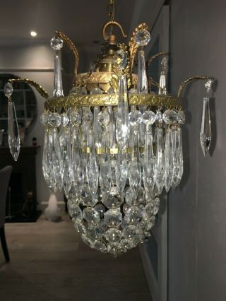 A Antique Waterfall Basket Icicle Crystal Chandelier