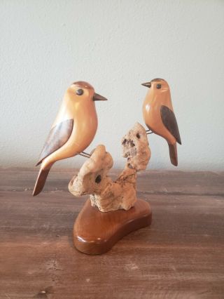 Hand Carved Wooden Gold Finch Signed By Gordon Stennett 2002