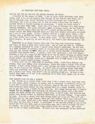 Star Wars 1976 Mark Hamill Interview Typescript Done At World Sf Con.