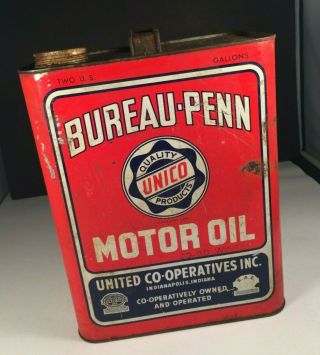 Vintage Bureau - Penn Unico Gas Station SAE 40 Motor Oil 2 Gallon TIN CAN Handle 2