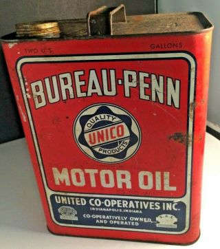 Vintage Bureau - Penn Unico Gas Station SAE 40 Motor Oil 2 Gallon TIN CAN Handle 3
