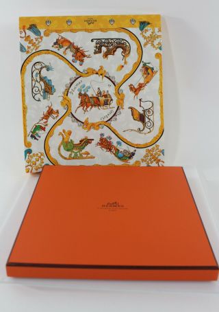 Hermes Empty Square Scarf Box With Plumes Et Grelots Sleeve,  Sleigh Motif