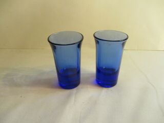 Vintage Set Of Two Cobalt Blue Shot Glasses 2 3/4 " Tall