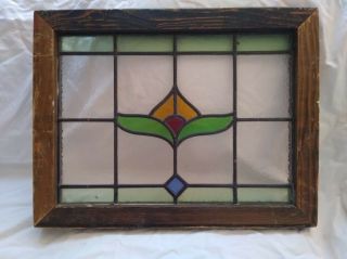 Antique Arts & Crafts American Stained Leaded Glass Floral Window 20 " Vgc