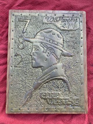 Vintage 1935 Boy Scout Camp West Plaque/award Troop 782 Bsa Brass Relief 35
