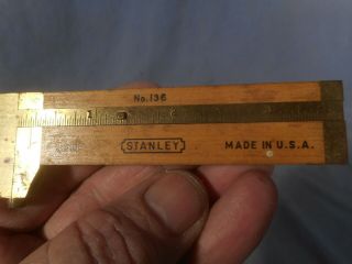 Vintage STANLEY No 136 Boxwood And Brass Inside/outside Ruler Caliper 3