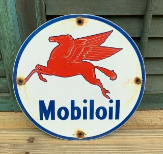 Vintage Mobiloil Motor Oil Gasoline Porcelain Station Pump Plate Sign