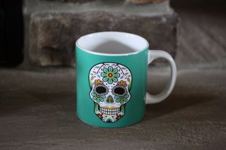 Sugar Skulls Day Of The Dead Giant Teal/green 20 Oz Coffee Cup Mug 2 Sided Print
