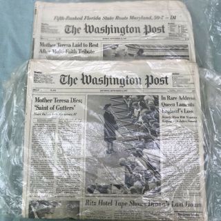 The Washington Post Newspaper September 6 And 11,  1997 Ed Mother Teresa Dies