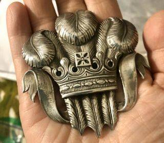 Vintage Cini Sterling Prince Of Wales Feather Emblem Brooch 2.  6” X 3” 39.  80 Gr