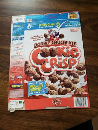 Double Chocolate Cookie Crisp Cereal Box,  Chip`s Vacu - Jet Invention On Back