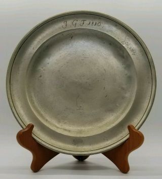 Antique 18th Century 8.  25 " Pewter Plate With Hallmarks (possibly Saint George)
