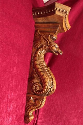 21 " Large Wooden Wall Shelf/corbel/bracket Dragon.  Carved From Alder Wood.
