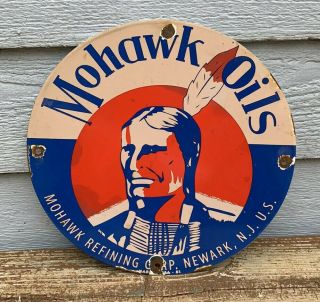 Vintage Mohawk Gasoline Porcelain Sign Gas Service Station Motor Oil Pump Plate