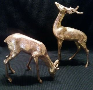 2 Vintage Brass Deer: Doe And Buck Figurines,  Made In Korea