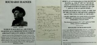 Wwii 5 Kill Royal Air Force Fighter Ace 1st Nazi Fighter Attack Letter Signed Vf