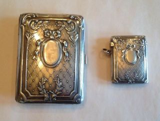 Antique German Art Deco Nouveau 800 Silver Repousse Cigarette Case & Match Safe