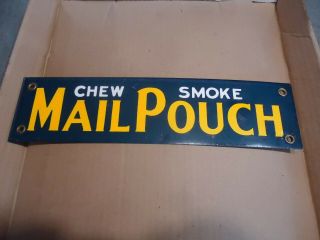 Mail Pouch Tobacco Chew Smoke Vtg Porcelain Warning Sign Advertising Man Cave