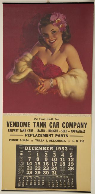 Vintage 1953 Zoë Mozert Pin - Up Dream Girl Tin Top/bottom Advertising Calendar