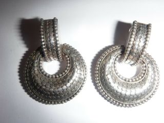 Vintage John Hardy Sterling Silver Clip Earrings Doorknocker Dot Design Signed