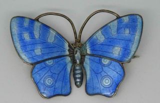 Norwegian Art Deco Silver & Blue Enamel Butterfly Brooch By Marius Hammer C1920