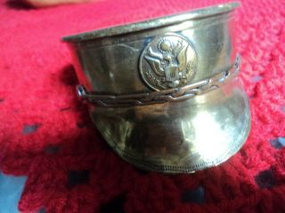 Vintage Brass Military Hat Cap Made From A Large Shell Casing Trench Art