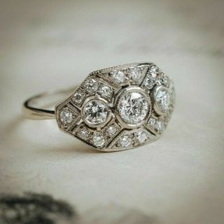 2 Ct Round Cut Diamond Antique Art Deco Engagement Ring 925 Silver