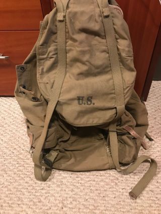 Vintage Ww2 1943s Us Army Military Field Backpack Rucksack Canvas Bag With Frame