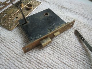 Eastlake Victorian Brass Antique Door Knob Lock Set Ornate Key Mortise