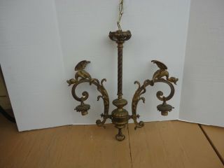 Antique Hanging Fixture Victorian Gothic Dragons 2 Light Bronze Early 1900 