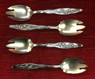 Sterling Whiting Lily Of Valley Ice Cream Forks - Gold Wash 5 " - Set Of 4