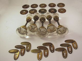 1 Antique Glass Door Knobs Rosettes And Key Hole Covers