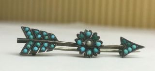Sterling Silver 925 Vintage Antique Southwestern Turquoise Arrow Brooch Pin 3.  7g